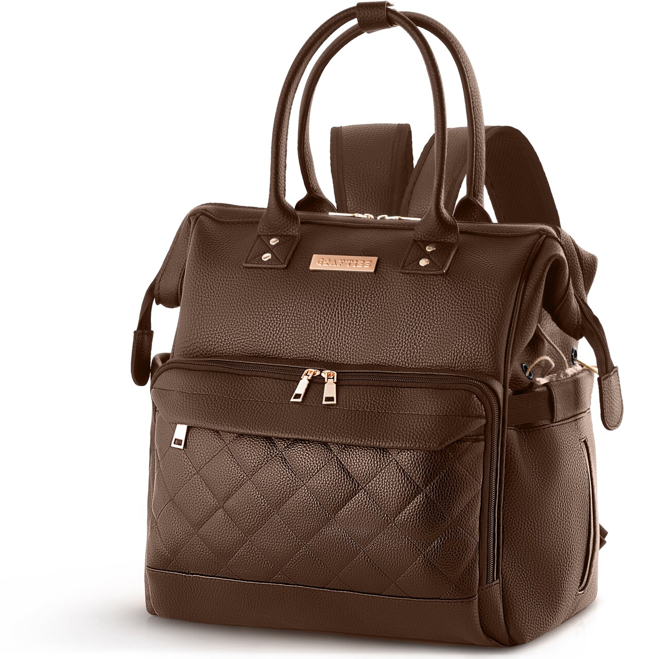 Brown Yarn Storage Backpack for Knitting & Crocheting on the Go - Faux Leather Water-Resistant Bag with USB Port